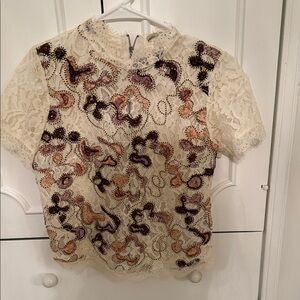 Zara Lace Embroidered Short Sleeve Top